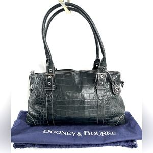 Dooney Bourke Charcoal Gray Alligator Embossed Leather Medium Shoulder Bag Charm